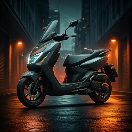 KI-generiertes Symbolbild: Motorroller bei Nacht in der Stadt – B196-Erweiterung für 125 ccm bei Academy Now Hamburg