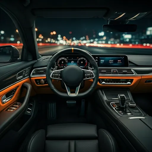 KI-generiertes Symbolbild: Cockpit eines modernen Autos bei Nacht – Führerschein Klasse B in Hamburg